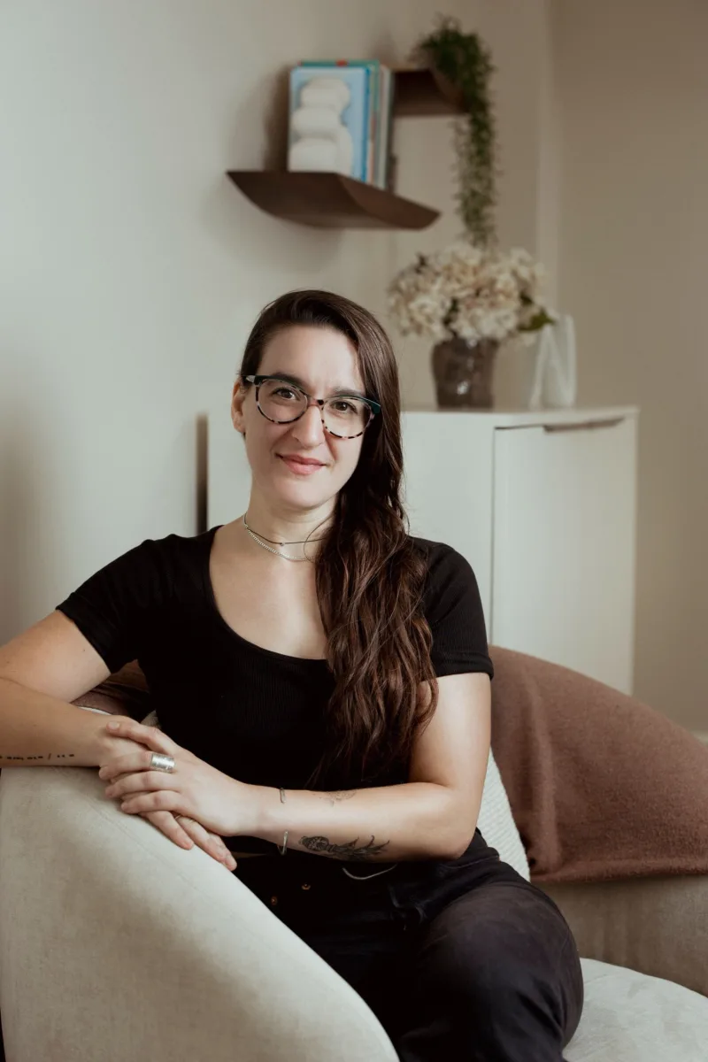 Portrait of Dr Hayley Zambakides, Clinical Psychologist at London Bridge Therapy, seated in a consulting room